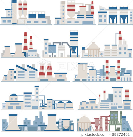 Illustration material Factory Industrial Electric Power Industrial Zone Complex Flat Icon Set 89872401