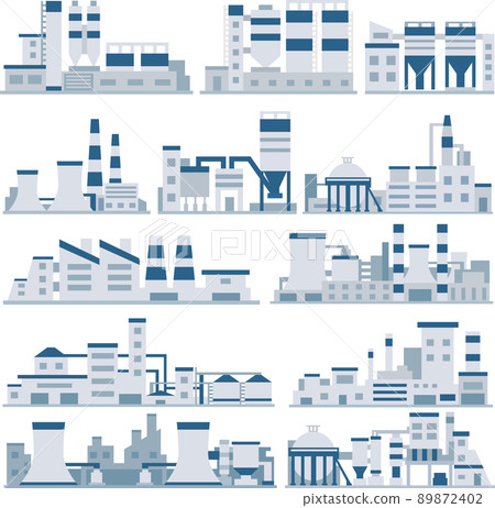 Illustration material Factory Industrial Electric Power Industrial Zone Complex Flat Icon Set 89872402