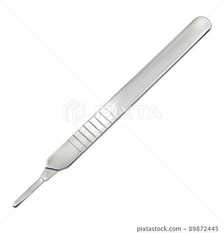 Scalpel handle with removable blade. Surgical demountable reusable metal scalpel. Medical instruments and equipment. Isolated realistic illustration. Vector 89872445