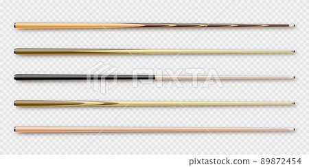 Various wooden billiard cues. Snooker sports equipment. Vintage pool cue. Active recreation and entertainment. Vector illustration 89872454