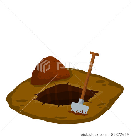 Digging a hole. Shovel and dry brown earth. Digging a hole. Shovel and dry brown earth. 89872669