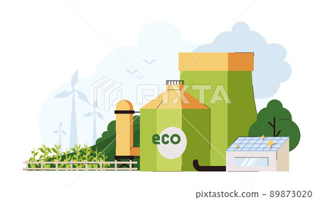 Flat biofuel production plant with corn field 89873020