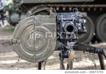 Machine automatic grenade launcher AGS-17 close-up. Automatic grenade launcher on fighting position Machine automatic grenade launcher AGS-17 close-up. Automatic grenade launcher on fighting position 89873793