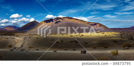 Volcanic landscape at Timanfaya National Park, Lanzarote Island, Canary Islands, Spain. Volcanic landscape at Timanfaya National Park, Lanzarote Island, Canary Islands, Spain. 89873795