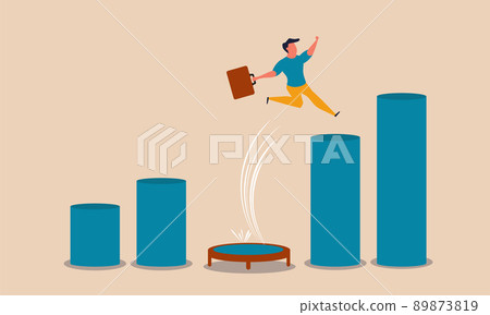 Bounce growth jump and business achievement graph. Power rebound and recover springboard vector illustration concept. Trampoline fast economic investment and overcome positive success up confidence 89873819