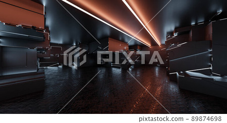 dark black futuristic studio laboratory empty hall. 3d render illustration dark black futuristic studio laboratory empty hall. 3d render illustration 89874698