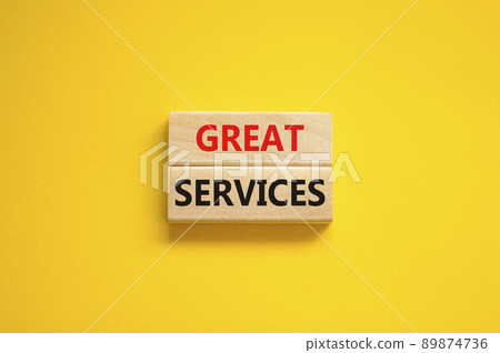 Time to great services symbol. Concept words Great services on wooden blocks on a beautiful yellow background. Business and great services concept. Copy space. Time to great services symbol. Concept words Great services on wooden blocks on a beautiful yellow background. Business and great services concept. Copy space. 89874736