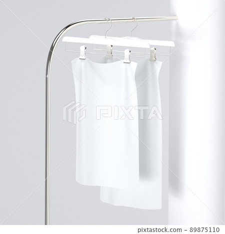 White fabric hanging on a hanger. Mockup, 3D render, 3D illustration White fabric hanging on a hanger. Mockup, 3D render, 3D illustration 89875110