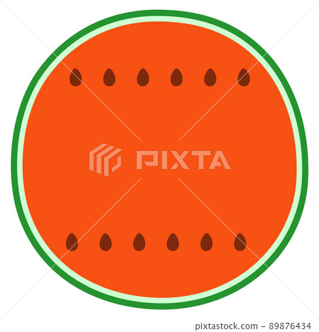 An illustration of a watermelon that can be used for advertisements with seeds lined up side by side. There is copy space. 89876434