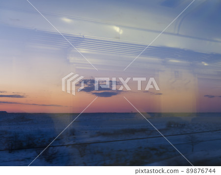 Hanasaki Line Winter car window-early morning snowfield Hanasaki Line Winter car window-early morning snowfield 89876744