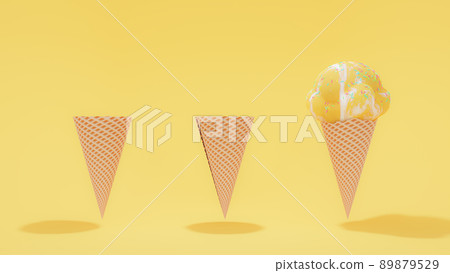 yellow ice cream cone on yellow background. Minimal idea concept. 89879529