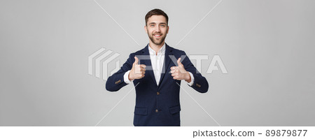 Business Concept - Portrait Handsome Business man giving double thump up. Isolated on White Background. Business Concept - Portrait Handsome Business man giving double thump up. Isolated on White Background. 89879877