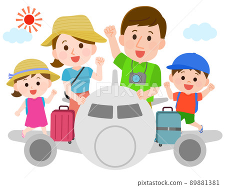 Illustration of a family going on a trip on a plane during summer vacation 89881381