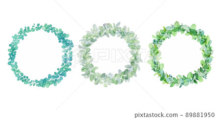 水彩。植被和綠色草本的花環框架，帶有水彩的觸感。植物花環框架。植被的矢量水彩裝飾框架 89881950