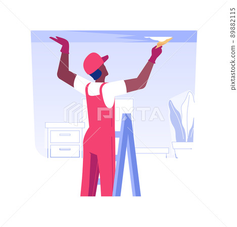 Ceiling repair isolated concept vector illustration. Professional contractor in uniform deals with ceiling repair, private house maintenance service, mold removal method vector concept. Ceiling repair isolated concept vector illustration. Professional contractor in uniform deals with ceiling repair, private house maintenance service, mold removal method vector concept. 89882115