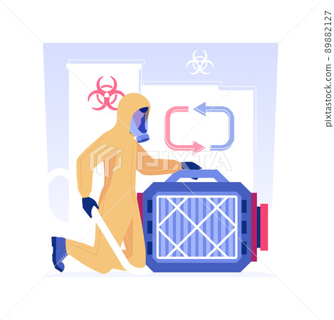Air filtration isolated concept vector illustration. Private house maintenance service worker with remediation Hepa filter, mold removal method idea, kill bacteria vector concept. Air filtration isolated concept vector illustration. Private house maintenance service worker with remediation Hepa filter, mold removal method idea, kill bacteria vector concept. 89882127