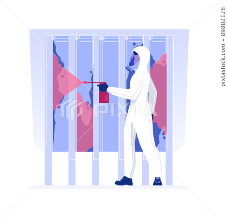 Applying biocide isolated concept vector illustration. Person in protective suit removing mold using biocide, private house maintenance service, remediation in construction vector concept. 89882128