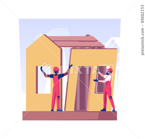 Garden shed installation isolated concept vector illustration. Handyman assembling a garden shed with equipment, residential construction, exterior works, backyard maintenance vector concept. 89882155