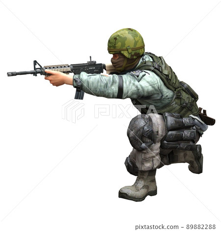 Soldier with a machine gun isolated white background 3d illustration 89882288