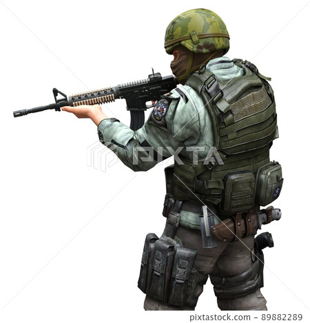 Soldier with a machine gun isolated white background 3d illustration 89882289