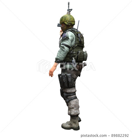 Soldier with a machine gun isolated white background 3d illustration 89882292