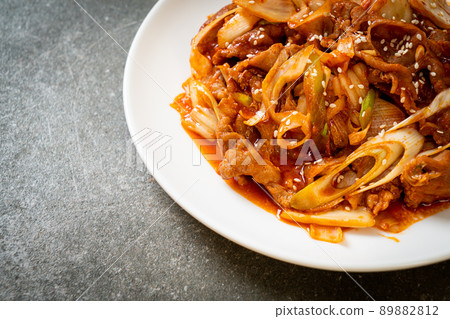 stir-fried pork with Korean spicy paste and kimchi 89882812