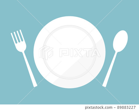 Simple plate and cutlery fork & spoon Simple plate and cutlery fork & spoon 89883227