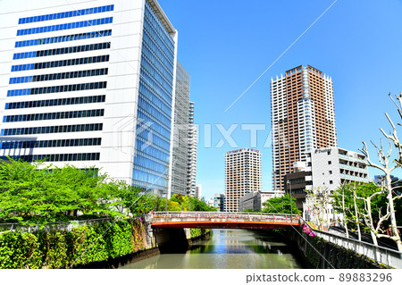 View of Onari Bridge / Meguro River area from downstream (Shinagawa-ku, Tokyo) [2022.4] 89883296
