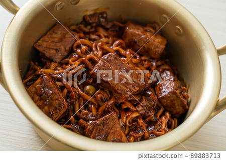 Jjapaguri or Chapaguri, Korean Black Beans Spicy Noodles with Beef Jjapaguri or Chapaguri, Korean Black Beans Spicy Noodles with Beef 89883713