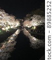 Night cherry blossoms reflected in the river 89885252