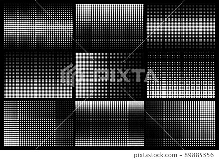 Halftone design elements with white dots on black background. Comic dotted pattern. Vector illustration. Halftone design elements with white dots on black background. Comic dotted pattern. Vector illustration. 89885356