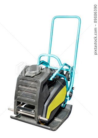 Petrol vibrating plate compactor for ramming. Isolated on white background. 89886390