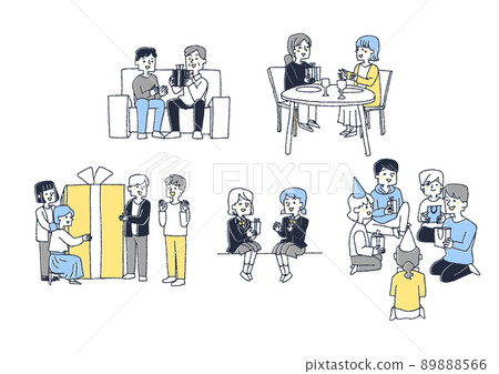 一組快樂的人給朋友和家人送禮物 1 可笑的手寫人物矢量,暖線畫 一組快樂的人給朋友和家人送禮物 1 可笑的手寫人物矢量,暖線畫 89888566