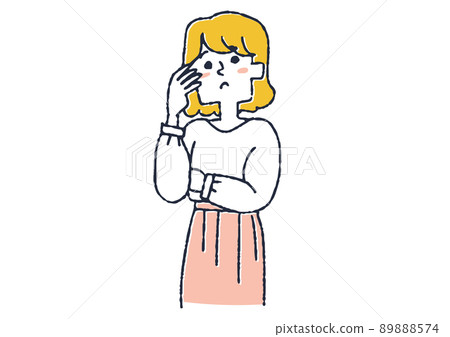 Women who are thinking, people who think thoughtfully, comical handwritten people, vectors, warm line drawings Women who are thinking, people who think thoughtfully, comical handwritten people, vectors, warm line drawings 89888574