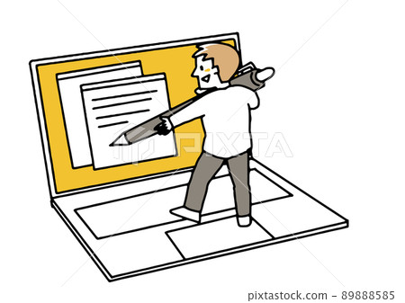 A man who works with a pen, a comical handwritten person vector, a warm line drawing 89888585