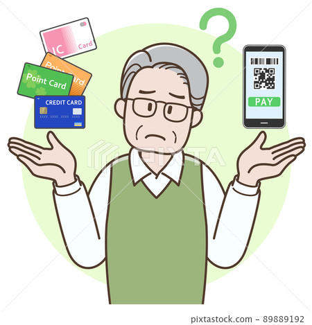 Illustration of a senior man worried about cashless payments Illustration of a senior man worried about cashless payments 89889192