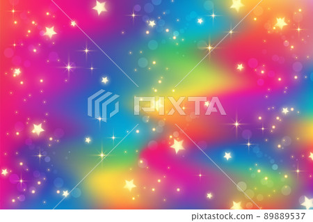 Rainbow unicorn fantasy background with bokeh and stars. Holographic bright multicolored sky. Vector. Rainbow unicorn fantasy background with bokeh and stars. Holographic bright multicolored sky. Vector. 89889537