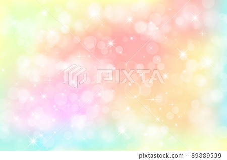 Rainbow fantasy background. Holographic illustration in pastel colors. Bright multicolored sky with stars. Vector. Rainbow fantasy background. Holographic illustration in pastel colors. Bright multicolored sky with stars. Vector. 89889539