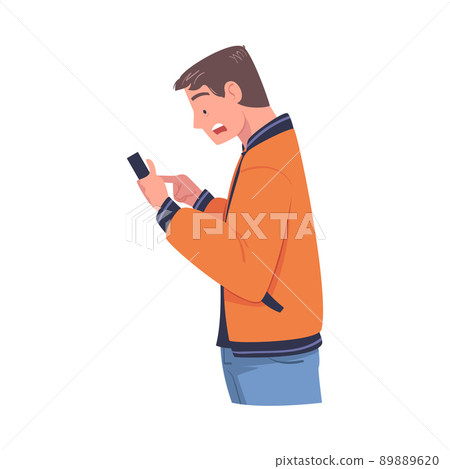 Man Character with Smartphone Reading Shock Content or News Vector Illustration Man Character with Smartphone Reading Shock Content or News Vector Illustration 89889620