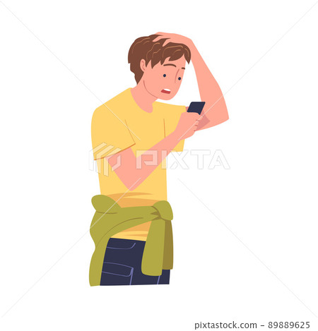 Man Character with Smartphone Reading Shock Content or News Vector Illustration Man Character with Smartphone Reading Shock Content or News Vector Illustration 89889625