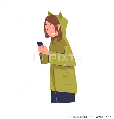 Woman Character with Smartphone Reading Shock Content or News Vector Illustration Woman Character with Smartphone Reading Shock Content or News Vector Illustration 89889627
