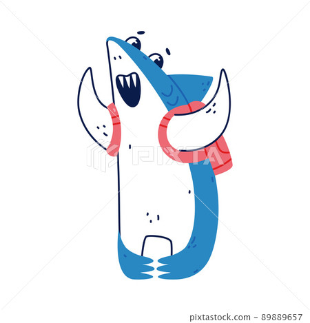 Cute Blue Shark as Sea Animal Wearing Backpack and Smiling Vector Illustration Cute Blue Shark as Sea Animal Wearing Backpack and Smiling Vector Illustration 89889657