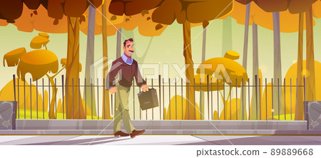Man with briefcase walk in autumn park 89889668