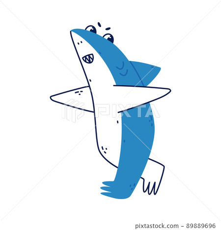 Cute Blue Shark as Sea Animal with Dorsal Fin Walking Vector Illustration Cute Blue Shark as Sea Animal with Dorsal Fin Walking Vector Illustration 89889696