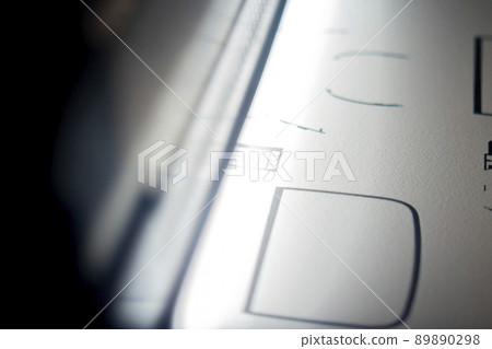 Industrial powder 3D printer printing process close-up. Multi Jet Fusion MJF 3D printing. Serial production from polyamides. Printing using thermal printhead Reagents applying to heated powder layer Industrial powder 3D printer printing process close-up. Multi Jet Fusion MJF 3D printing. Serial production from polyamides. Printing using thermal printhead Reagents applying to heated powder layer 89890298