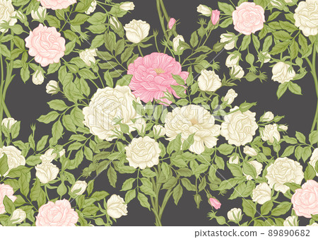 Roses flowers on branches. Millefleurs trendy floral design 89890682