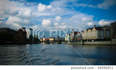 Panoramic view to Kaliningrad city and Pregolya river, Russia 89890951