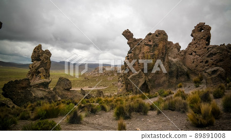 sandstone rock formation at Imata in Salinas and Aguada Blanca National Reservation, Arequipa, Peru 89891008
