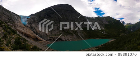 Panoramic view to Briksdal Glacier in Norway Panoramic view to Briksdal Glacier in Norway 89891070