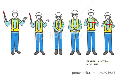 引導交通/汽車/建築/安全的男女工人的矢量圖解 89891681